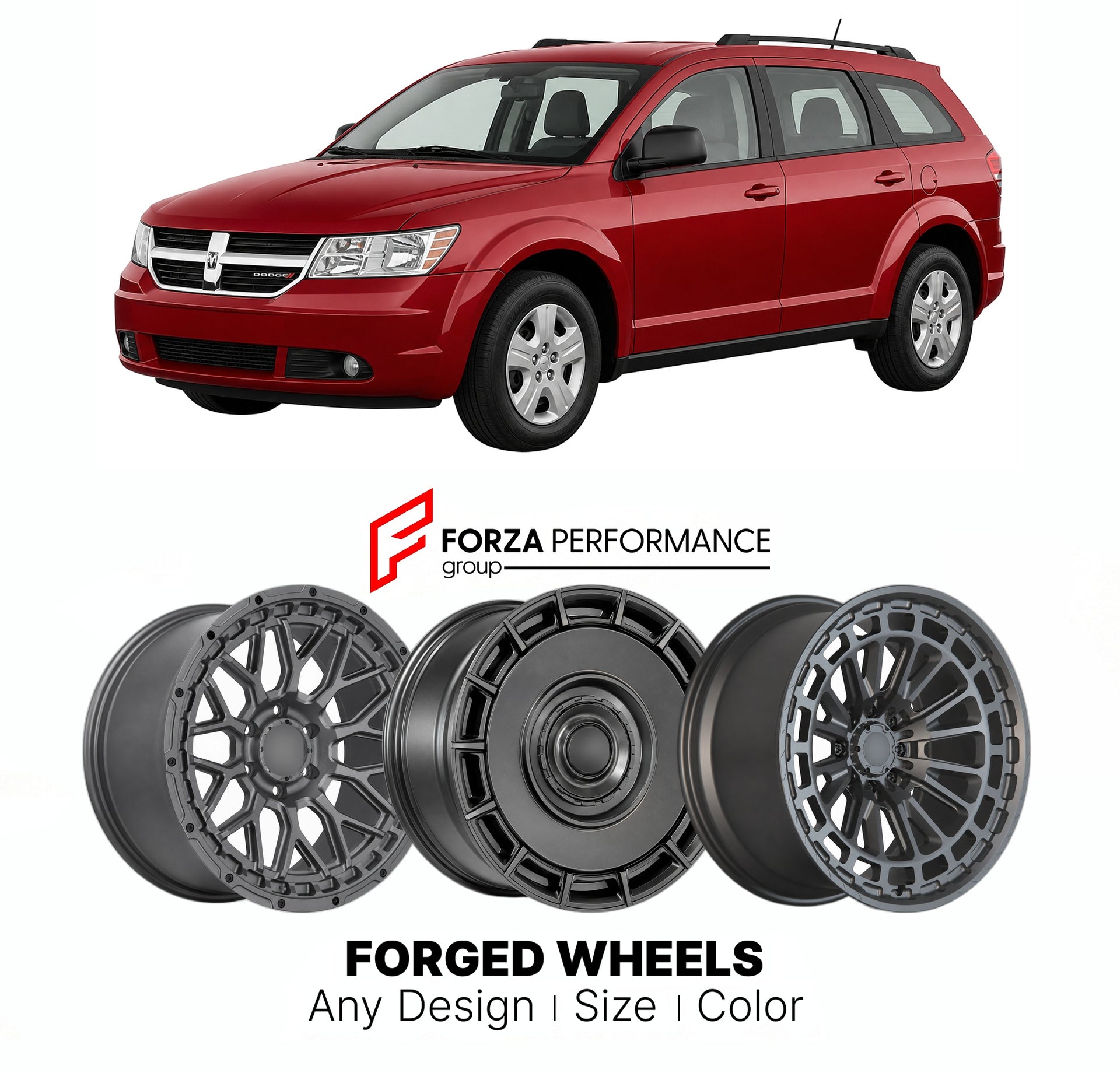 FORGED WHEELS RIMS for DODGE JOURNEY SXT 2009 - 2020

Custom forged wheels for Dodge Journey SXT 2009 - 2020. Made-to-order monoblock, 2-piece and 3-piece rims in custom sizes, offsets, colors and finishes with guaranteed fitment.

We manufacture premium quality forged wheels rims for Dodge Journey SXT 2009 - 2020 in any design, size, color.

THIS WHEEL DESIGN CAN BE CUSTOM-MADE FOR YOUR CAR IN ANY SIZE AND COLOR OPTIONS
Available in monoblock, 2-piece, 3-piece, duoblock, beadlock
3D wheel renderings are pr