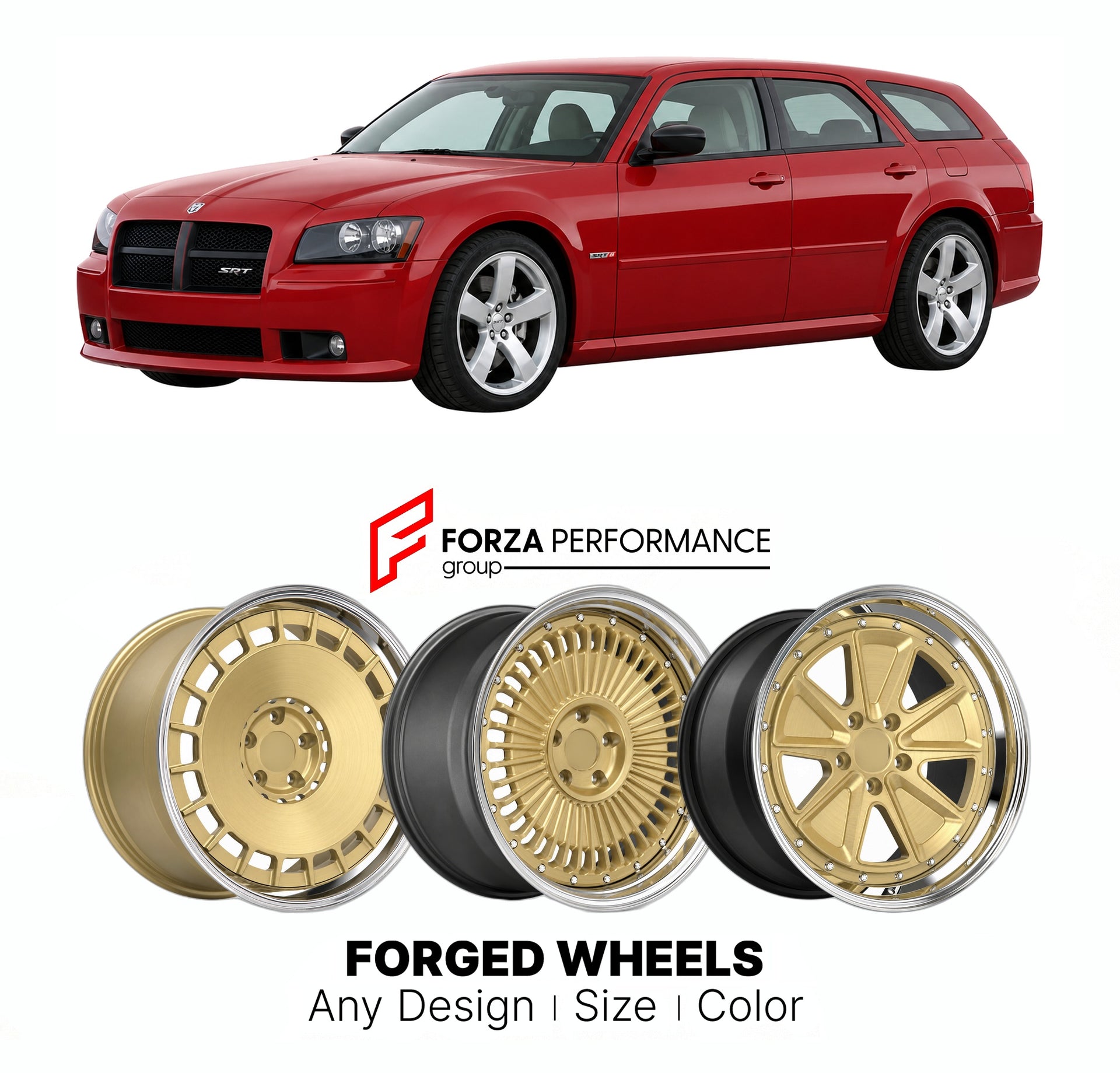 FORGED WHEELS RIMS for DODGE MAGNUM SRT8 LX WAGON 2006 - 2008

Custom forged wheels for Dodge Magnum SRT8 LX Wagon 2006 - 2008. Made-to-order monoblock, 2-piece and 3-piece rims in custom sizes, offsets, colors and finishes with guaranteed fitment.

We manufacture premium quality forged wheels rims for Dodge Magnum SRT8 LX Wagon 2006 - 2008 in any design, size, color.

THIS WHEEL DESIGN CAN BE CUSTOM-MADE FOR YOUR CAR IN ANY SIZE AND COLOR OPTIONS
Available in monoblock, 2-piece, 3-piece, duoblock, beadlock