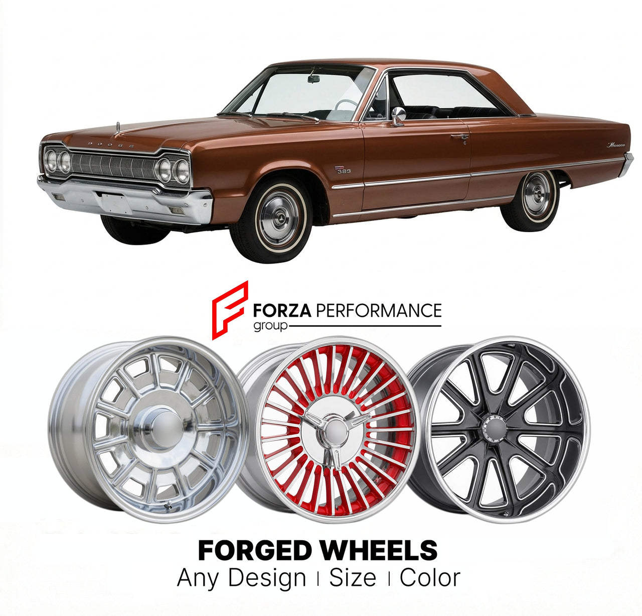 CUSTOM CLASSIC VINTAGE RESTOMOD RETRO OLD SCHOOL FORGED WHEELS RIMS for DODGE MONACO 1965 - 1968
Custom forged wheels for classic American muscle cars. Ideal for restomod builds, vintage restorations, and show cars. Deep dish and retro styling available.

We manufacture premium quality forged wheels rims for Dodge Monaco 1965 - 1968 in any design, size, color.

THIS WHEEL DESIGN CAN BE CUSTOM-MADE FOR YOUR CAR IN ANY SIZE AND COLOR OPTIONS
Available in monoblock, 2-piece, 3-piece, duoblock, beadlock
3D whee