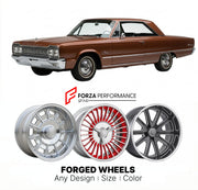 CUSTOM CLASSIC VINTAGE RESTOMOD RETRO OLD SCHOOL FORGED WHEELS RIMS for DODGE MONACO 1965 - 1968
Custom forged wheels for classic American muscle cars. Ideal for restomod builds, vintage restorations, and show cars. Deep dish and retro styling available.

We manufacture premium quality forged wheels rims for Dodge Monaco 1965 - 1968 in any design, size, color.

THIS WHEEL DESIGN CAN BE CUSTOM-MADE FOR YOUR CAR IN ANY SIZE AND COLOR OPTIONS
Available in monoblock, 2-piece, 3-piece, duoblock, beadlock
3D whee