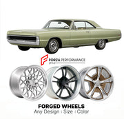 CUSTOM CLASSIC VINTAGE RESTOMOD RETRO OLD SCHOOL FORGED WHEELS RIMS for DODGE MONACO 1969 - 1973
Custom forged wheels for classic American muscle cars. Ideal for restomod builds, vintage restorations, and show cars. Deep dish and retro styling available.

We manufacture premium quality forged wheels rims for Dodge Monaco 1969 - 1973 in any design, size, color.

THIS WHEEL DESIGN CAN BE CUSTOM-MADE FOR YOUR CAR IN ANY SIZE AND COLOR OPTIONS
Available in monoblock, 2-piece, 3-piece, duoblock, beadlock
3D whee