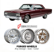 CUSTOM CLASSIC VINTAGE RESTOMOD RETRO OLD SCHOOL FORGED WHEELS RIMS for DODGE MONACO 500 1965 - 1968
Custom forged wheels for classic American muscle cars. Ideal for restomod builds, vintage restorations, and show cars. Deep dish and retro styling available.

We manufacture premium quality forged wheels rims for Dodge Monaco 500 1965 - 1968 in any design, size, color.

THIS WHEEL DESIGN CAN BE CUSTOM-MADE FOR YOUR CAR IN ANY SIZE AND COLOR OPTIONS
Available in monoblock, 2-piece, 3-piece, duoblock, beadlock