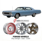 CUSTOM CLASSIC VINTAGE RESTOMOD RETRO OLD SCHOOL FORGED WHEELS RIMS for DODGE MONACO 500 1969 - 1973
Custom forged wheels for classic American muscle cars. Ideal for restomod builds, vintage restorations, and show cars. Deep dish and retro styling available.

We manufacture premium quality forged wheels rims for Dodge Monaco 500 1969 - 1973 in any design, size, color.

THIS WHEEL DESIGN CAN BE CUSTOM-MADE FOR YOUR CAR IN ANY SIZE AND COLOR OPTIONS
Available in monoblock, 2-piece, 3-piece, duoblock, beadlock