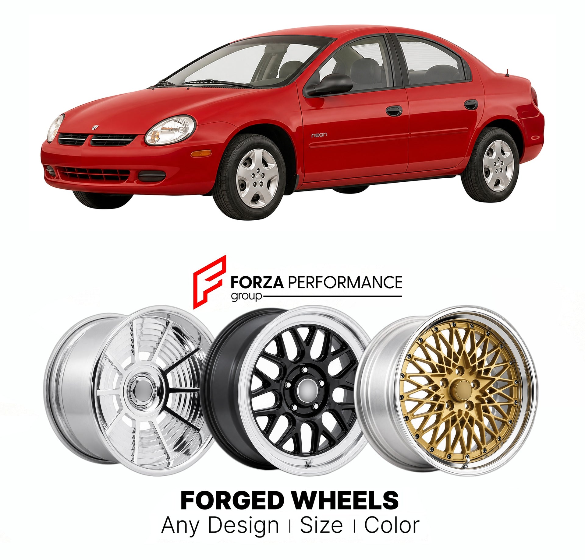 FORGED WHEELS RIMS for DODGE NEON 2000 - 2005

Custom forged wheels for Dodge Neon 2000 - 2005. Made-to-order monoblock, 2-piece and 3-piece rims in custom sizes, offsets, colors and finishes with guaranteed fitment.

We manufacture premium quality forged wheels rims for Dodge Neon 2000 - 2005 in any design, size, color.

THIS WHEEL DESIGN CAN BE CUSTOM-MADE FOR YOUR CAR IN ANY SIZE AND COLOR OPTIONS
Available in monoblock, 2-piece, 3-piece, duoblock, beadlock
3D wheel renderings are provided according to t