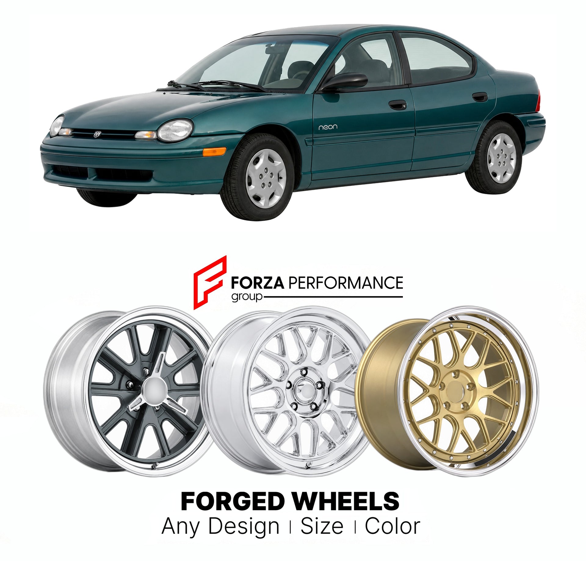 FORGED WHEELS RIMS for DODGE NEON HIGHLINE 1995 - 2005

Custom forged wheels for Dodge Neon Highline 1995 - 2005. Made-to-order monoblock, 2-piece and 3-piece rims in custom sizes, offsets, colors and finishes with guaranteed fitment.

We manufacture premium quality forged wheels rims for Dodge Neon Highline 1995 - 2005 in any design, size, color.

THIS WHEEL DESIGN CAN BE CUSTOM-MADE FOR YOUR CAR IN ANY SIZE AND COLOR OPTIONS
Available in monoblock, 2-piece, 3-piece, duoblock, beadlock
3D wheel renderings 
