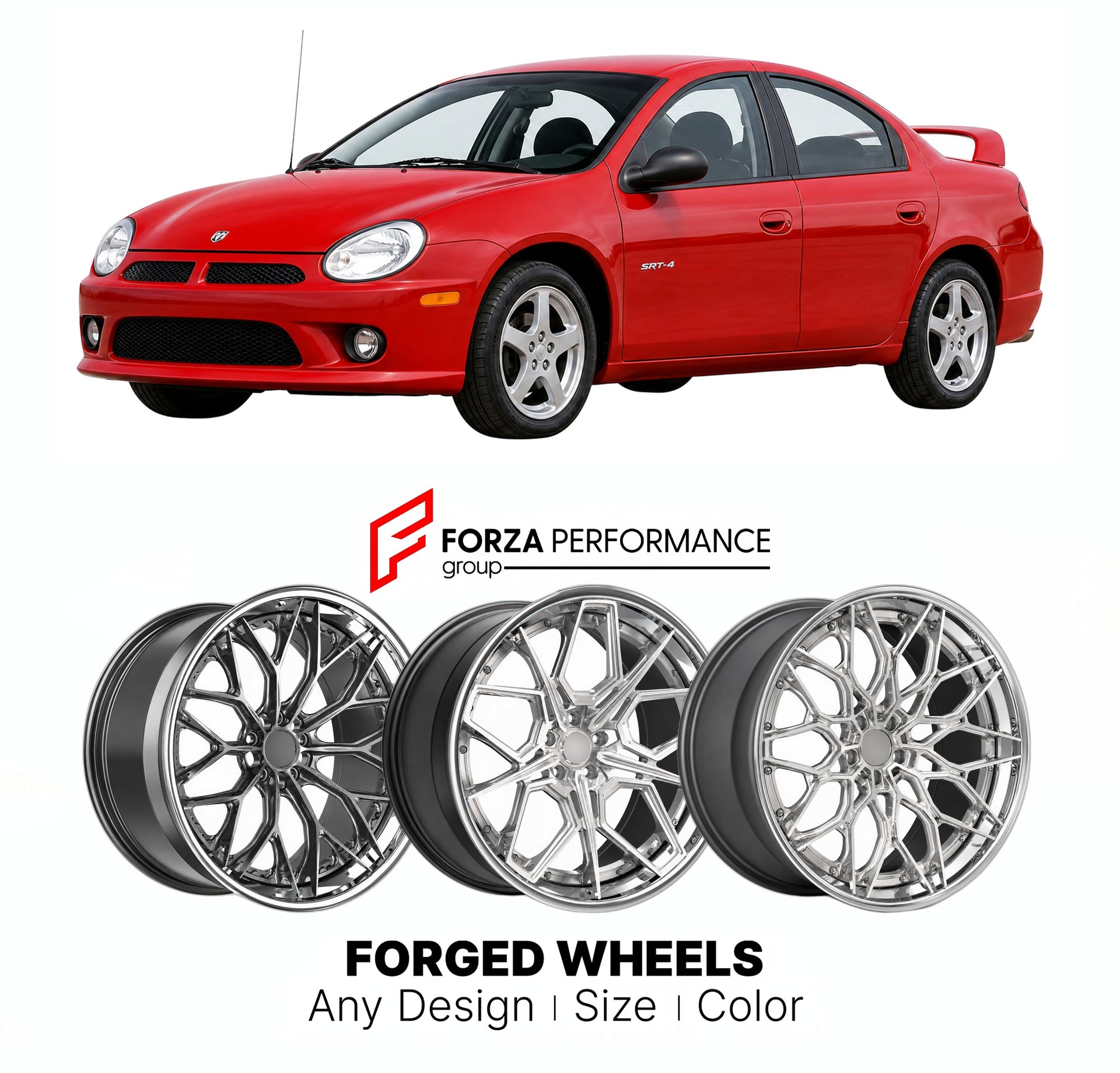 FORGED WHEELS RIMS for DODGE NEON SRT-4 1995 - 2005

Custom forged wheels for Dodge Neon SRT-4 1995 - 2005. Made-to-order monoblock, 2-piece and 3-piece rims in custom sizes, offsets, colors and finishes with guaranteed fitment.

We manufacture premium quality forged wheels rims for Dodge Neon SRT-4 1995 - 2005 in any design, size, color.

THIS WHEEL DESIGN CAN BE CUSTOM-MADE FOR YOUR CAR IN ANY SIZE AND COLOR OPTIONS
Available in monoblock, 2-piece, 3-piece, duoblock, beadlock
3D wheel renderings are provi