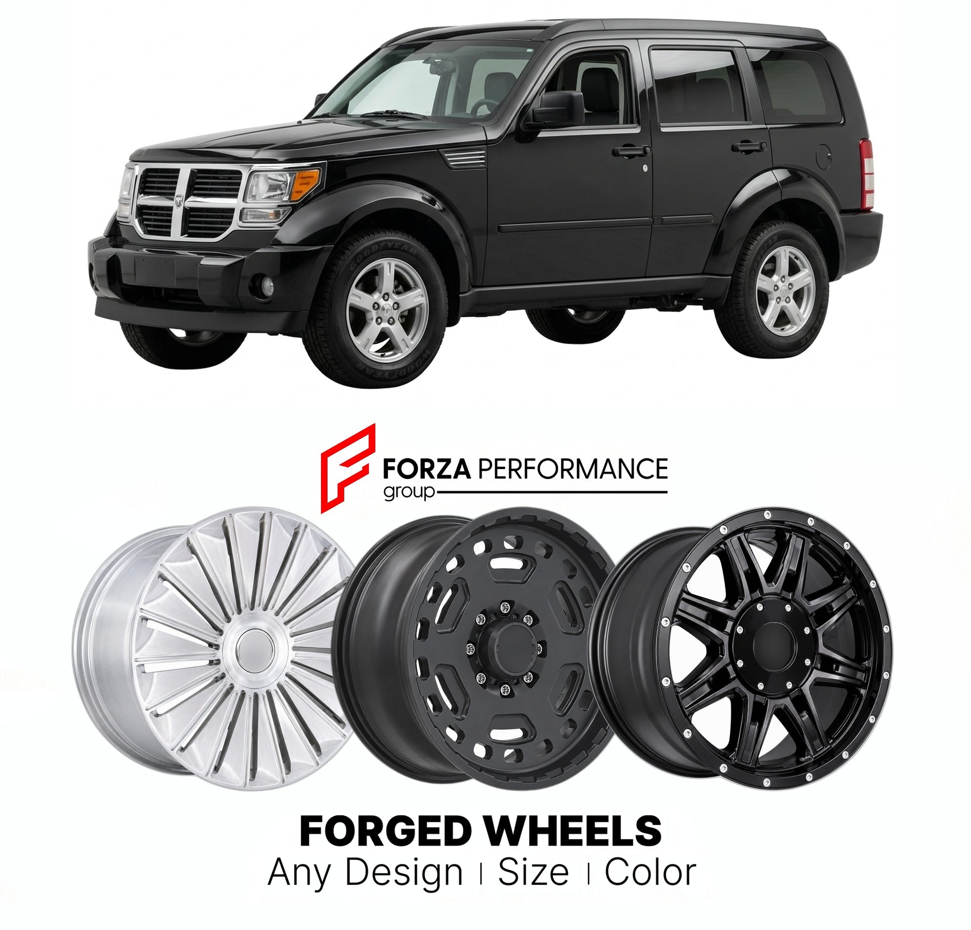 FORGED WHEELS RIMS for DODGE NITRO 2007 - 2012

Custom forged wheels for Dodge Nitro 2007 - 2012. Made-to-order monoblock, 2-piece and 3-piece rims in custom sizes, offsets, colors and finishes with guaranteed fitment.

We manufacture premium quality forged wheels rims for Dodge Nitro 2007 - 2012 in any design, size, color.

THIS WHEEL DESIGN CAN BE CUSTOM-MADE FOR YOUR CAR IN ANY SIZE AND COLOR OPTIONS
Available in monoblock, 2-piece, 3-piece, duoblock, beadlock
3D wheel renderings are provided according t