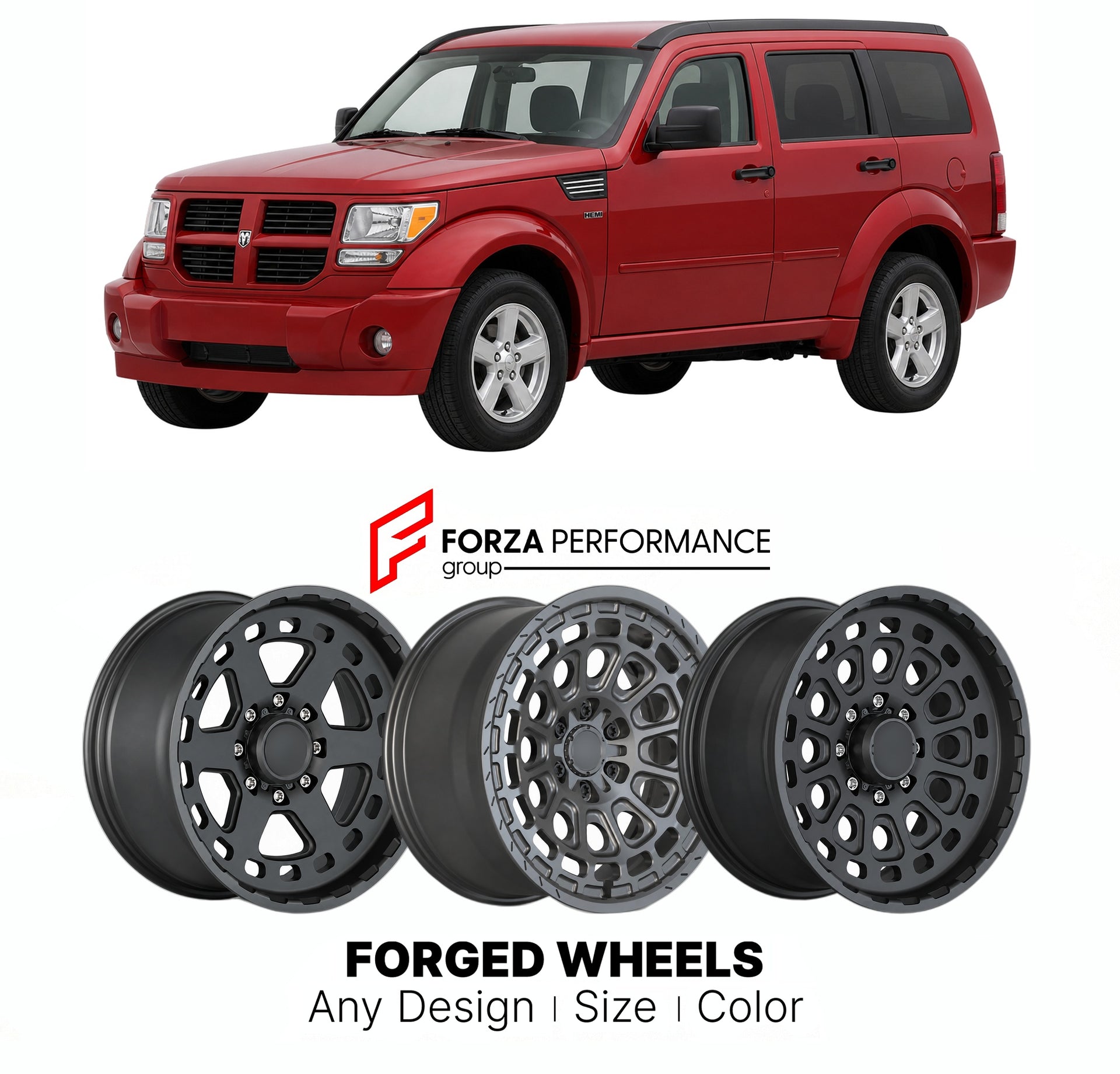FORGED WHEELS RIMS for DODGE NITRO HEAT 2007 - 2012

Custom forged wheels for Dodge Nitro Heat 2007 - 2012. Made-to-order monoblock, 2-piece and 3-piece rims in custom sizes, offsets, colors and finishes with guaranteed fitment.

We manufacture premium quality forged wheels rims for Dodge Nitro Heat 2007 - 2012 in any design, size, color.

THIS WHEEL DESIGN CAN BE CUSTOM-MADE FOR YOUR CAR IN ANY SIZE AND COLOR OPTIONS
Available in monoblock, 2-piece, 3-piece, duoblock, beadlock
3D wheel renderings are provi