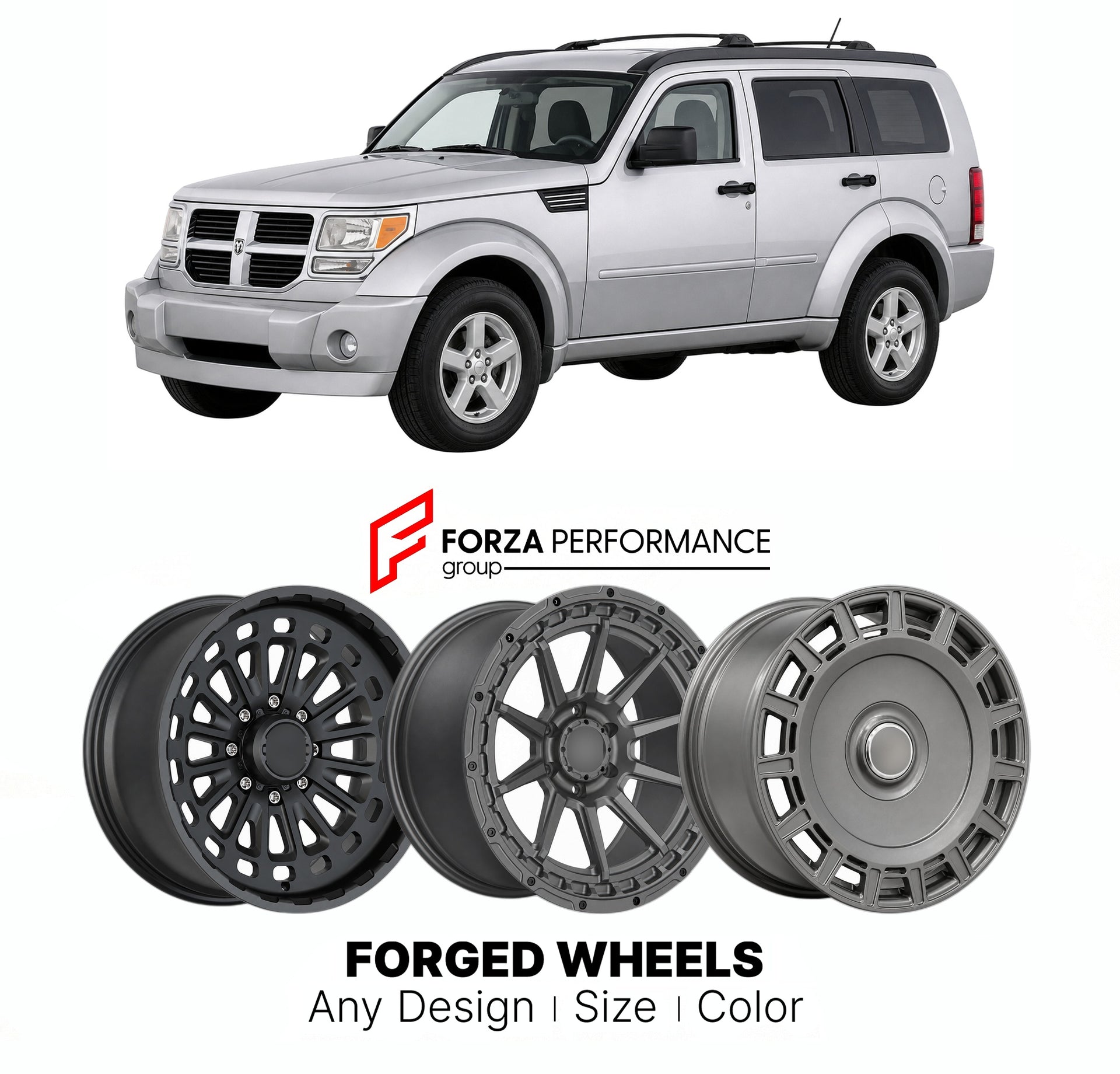 FORGED WHEELS RIMS for DODGE NITRO SLT 2007 - 2012

Custom forged wheels for Dodge Nitro SLT 2007 - 2012. Made-to-order monoblock, 2-piece and 3-piece rims in custom sizes, offsets, colors and finishes with guaranteed fitment.

We manufacture premium quality forged wheels rims for Dodge Nitro SLT 2007 - 2012 in any design, size, color.

THIS WHEEL DESIGN CAN BE CUSTOM-MADE FOR YOUR CAR IN ANY SIZE AND COLOR OPTIONS
Available in monoblock, 2-piece, 3-piece, duoblock, beadlock
3D wheel renderings are provided
