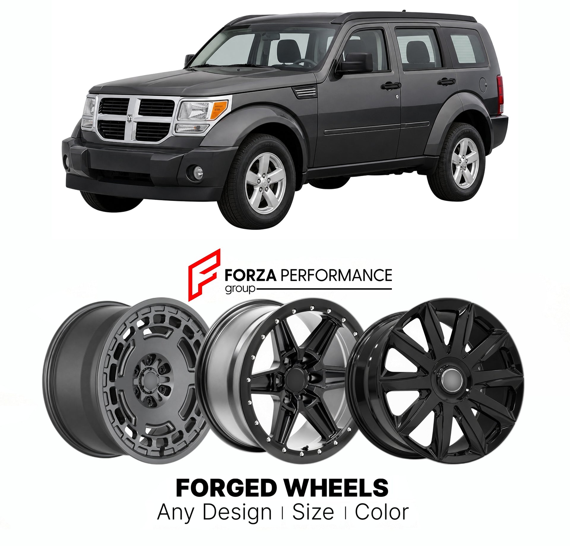 FORGED WHEELS RIMS for DODGE NITRO SXT 2007 - 2012

Custom forged wheels for Dodge Nitro SXT 2007 - 2012. Made-to-order monoblock, 2-piece and 3-piece rims in custom sizes, offsets, colors and finishes with guaranteed fitment.

We manufacture premium quality forged wheels rims for Dodge Nitro SXT 2007 - 2012 in any design, size, color.

THIS WHEEL DESIGN CAN BE CUSTOM-MADE FOR YOUR CAR IN ANY SIZE AND COLOR OPTIONS
Available in monoblock, 2-piece, 3-piece, duoblock, beadlock
3D wheel renderings are provided