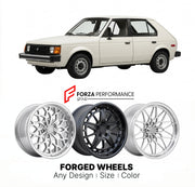 CUSTOM CLASSIC VINTAGE RESTOMOD RETRO OLD SCHOOL FORGED WHEELS RIMS for DODGE OMNI 1978 - 1990
Custom forged wheels for classic American muscle cars. Ideal for restomod builds, vintage restorations, and show cars. Deep dish and retro styling available.

We manufacture premium quality forged wheels rims for Dodge Omni 1978 - 1990 in any design, size, color.

THIS WHEEL DESIGN CAN BE CUSTOM-MADE FOR YOUR CAR IN ANY SIZE AND COLOR OPTIONS
Available in monoblock, 2-piece, 3-piece, duoblock, beadlock
3D wheel re