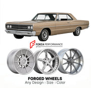 CUSTOM CLASSIC VINTAGE RESTOMOD RETRO OLD SCHOOL FORGED WHEELS RIMS for DODGE POLARA 1969 - 1973
Custom forged wheels for classic American muscle cars. Ideal for restomod builds, vintage restorations, and show cars. Deep dish and retro styling available.

We manufacture premium quality forged wheels rims for Dodge Polara 1969 - 1973 in any design, size, color.

THIS WHEEL DESIGN CAN BE CUSTOM-MADE FOR YOUR CAR IN ANY SIZE AND COLOR OPTIONS
Available in monoblock, 2-piece, 3-piece, duoblock, beadlock
3D whee