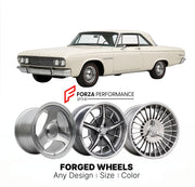 CUSTOM CLASSIC VINTAGE RESTOMOD RETRO OLD SCHOOL FORGED WHEELS RIMS for DODGE POLARA 500 1962 - 1964
Custom forged wheels for classic American muscle cars. Ideal for restomod builds, vintage restorations, and show cars. Deep dish and retro styling available.

We manufacture premium quality forged wheels rims for Dodge Polara 500 1962 - 1964 in any design, size, color.

THIS WHEEL DESIGN CAN BE CUSTOM-MADE FOR YOUR CAR IN ANY SIZE AND COLOR OPTIONS
Available in monoblock, 2-piece, 3-piece, duoblock, beadlock