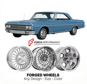 CUSTOM CLASSIC VINTAGE RESTOMOD RETRO OLD SCHOOL FORGED WHEELS RIMS for DODGE POLARA 500 1965 - 1965
Custom forged wheels for classic American muscle cars. Ideal for restomod builds, vintage restorations, and show cars. Deep dish and retro styling available.

We manufacture premium quality forged wheels rims for Dodge Polara 500 1965 - 1965 in any design, size, color.

THIS WHEEL DESIGN CAN BE CUSTOM-MADE FOR YOUR CAR IN ANY SIZE AND COLOR OPTIONS
Available in monoblock, 2-piece, 3-piece, duoblock, beadlock