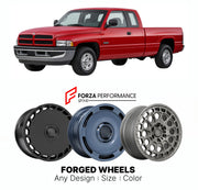 FORGED WHEELS RIMS for DODGE RAM 1994 - 2001

Custom forged wheels for Dodge Ram 1994 - 2001. Made-to-order monoblock, 2-piece and 3-piece rims in custom sizes, offsets, colors and finishes with guaranteed fitment.

We manufacture premium quality forged wheels rims for Dodge Ram 1994 - 2001 in any design, size, color.

THIS WHEEL DESIGN CAN BE CUSTOM-MADE FOR YOUR CAR IN ANY SIZE AND COLOR OPTIONS
Available in monoblock, 2-piece, 3-piece, duoblock, beadlock
3D wheel renderings are provided according to the 