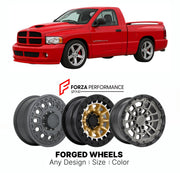 FORGED WHEELS RIMS for DODGE RAM SRT-10 VIPER-POWERED PERFORMANCE PICKUP 2004 - 2006

Custom forged wheels for Dodge Ram SRT-10 Viper-Powered Performance Pickup 2004 - 2006. Made-to-order monoblock, 2-piece and 3-piece rims in custom sizes, offsets, colors and finishes with guaranteed fitment.

We manufacture premium quality forged wheels rims for Dodge Ram SRT-10 Viper-Powered Performance Pickup 2004 - 2006 in any design, size, color.

THIS WHEEL DESIGN CAN BE CUSTOM-MADE FOR YOUR CAR IN ANY SIZE AND COLOR