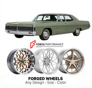 CUSTOM CLASSIC VINTAGE RESTOMOD RETRO OLD SCHOOL FORGED WHEELS RIMS for DODGE ROYAL MONACO 1969 - 1973
Custom forged wheels for classic American muscle cars. Ideal for restomod builds, vintage restorations, and show cars. Deep dish and retro styling available.

We manufacture premium quality forged wheels rims for Dodge Royal Monaco 1969 - 1973 in any design, size, color.

THIS WHEEL DESIGN CAN BE CUSTOM-MADE FOR YOUR CAR IN ANY SIZE AND COLOR OPTIONS
Available in monoblock, 2-piece, 3-piece, duoblock, bead