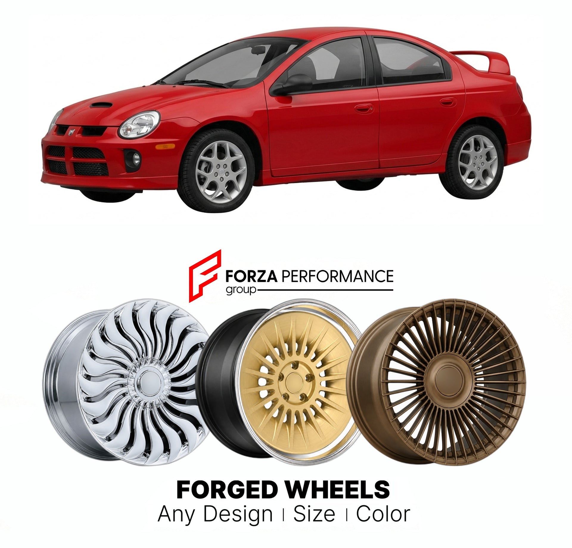 FORGED WHEELS RIMS for DODGE SRT-4 2003 - 2005

Custom forged wheels for Dodge SRT-4 2003 - 2005. Made-to-order monoblock, 2-piece and 3-piece rims in custom sizes, offsets, colors and finishes with guaranteed fitment.

We manufacture premium quality forged wheels rims for Dodge SRT-4 2003 - 2005 in any design, size, color.

THIS WHEEL DESIGN CAN BE CUSTOM-MADE FOR YOUR CAR IN ANY SIZE AND COLOR OPTIONS
Available in monoblock, 2-piece, 3-piece, duoblock, beadlock
3D wheel renderings are provided according t