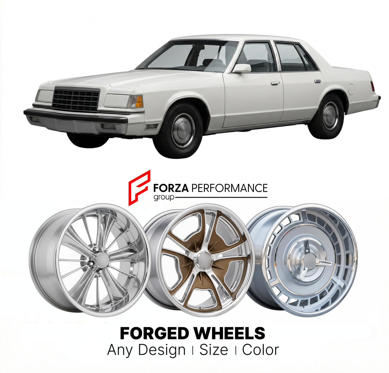 CUSTOM CLASSIC VINTAGE RESTOMOD RETRO OLD SCHOOL FORGED WHEELS RIMS for DODGE ST. REGIS 1979 - 1981
Custom forged wheels for classic American muscle cars. Ideal for restomod builds, vintage restorations, and show cars. Deep dish and retro styling available.

We manufacture premium quality forged wheels rims for Dodge St. Regis 1979 - 1981 in any design, size, color.

THIS WHEEL DESIGN CAN BE CUSTOM-MADE FOR YOUR CAR IN ANY SIZE AND COLOR OPTIONS
Available in monoblock, 2-piece, 3-piece, duoblock, beadlock
3
