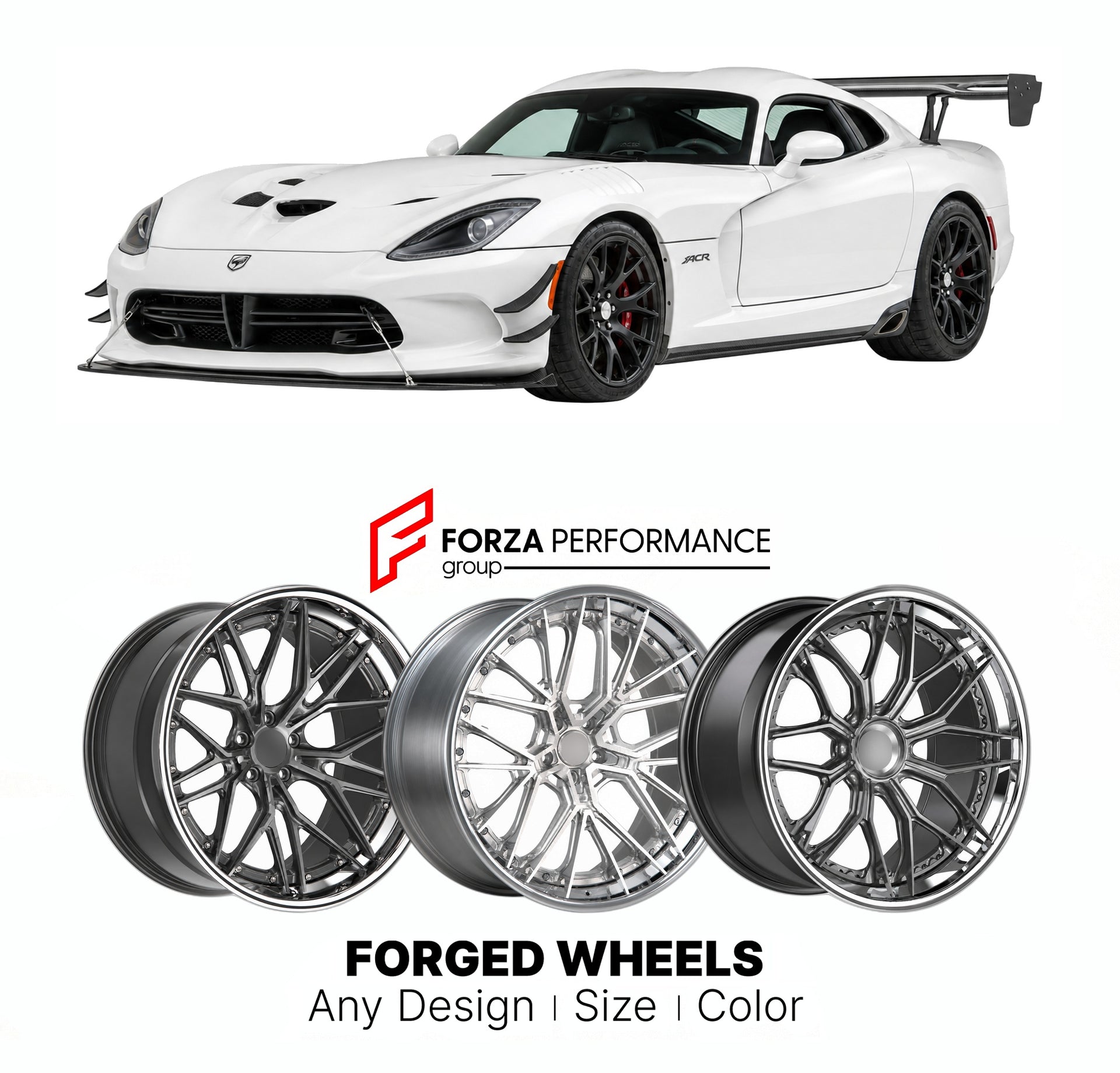 FORGED WHEELS RIMS for DODGE VIPER ACR EXTREME VX 2013 - 2017

Custom forged wheels for Dodge Viper ACR Extreme VX 2013 - 2017. Made-to-order monoblock, 2-piece and 3-piece rims in custom sizes, offsets, colors and finishes with guaranteed fitment.

We manufacture premium quality forged wheels rims for Dodge Viper ACR Extreme VX 2013 - 2017 in any design, size, color.

THIS WHEEL DESIGN CAN BE CUSTOM-MADE FOR YOUR CAR IN ANY SIZE AND COLOR OPTIONS
Available in monoblock, 2-piece, 3-piece, duoblock, beadlock