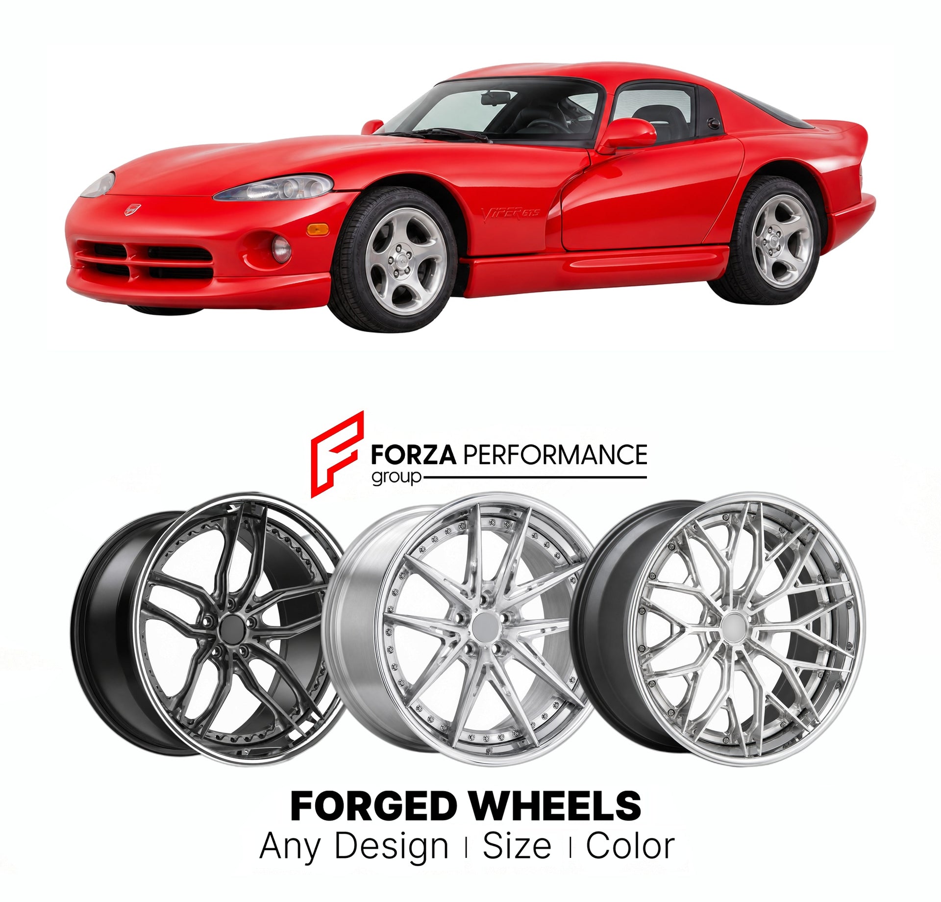 FORGED WHEELS RIMS for DODGE VIPER SR II GTS 1996 - 2002

Custom forged wheels for Dodge Viper SR II GTS 1996 - 2002. Made-to-order monoblock, 2-piece and 3-piece rims in custom sizes, offsets, colors and finishes with guaranteed fitment.

We manufacture premium quality forged wheels rims for Dodge Viper SR II GTS 1996 - 2002 in any design, size, color.

THIS WHEEL DESIGN CAN BE CUSTOM-MADE FOR YOUR CAR IN ANY SIZE AND COLOR OPTIONS
Available in monoblock, 2-piece, 3-piece, duoblock, beadlock
3D wheel rende