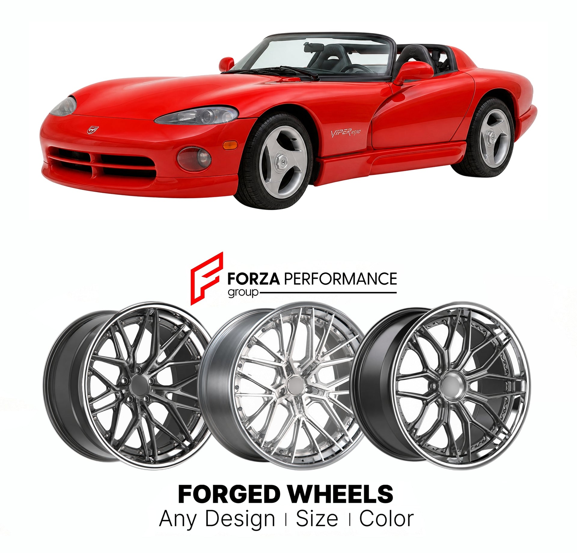 FORGED WHEELS RIMS for DODGE VIPER SR I RT 1992 - 1995

Custom forged wheels for Dodge Viper SR I RT 1992 - 1995. Made-to-order monoblock, 2-piece and 3-piece rims in custom sizes, offsets, colors and finishes with guaranteed fitment.

We manufacture premium quality forged wheels rims for Dodge Viper SR I RT 1992 - 1995 in any design, size, color.

THIS WHEEL DESIGN CAN BE CUSTOM-MADE FOR YOUR CAR IN ANY SIZE AND COLOR OPTIONS
Available in monoblock, 2-piece, 3-piece, duoblock, beadlock
3D wheel renderings 