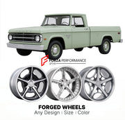 CUSTOM CLASSIC VINTAGE RESTOMOD RETRO OLD SCHOOL FORGED WHEELS RIMS for DODGE W100 1965 - 1971
Custom forged wheels for classic American muscle cars. Ideal for restomod builds, vintage restorations, and show cars. Deep dish and retro styling available.

We manufacture premium quality forged wheels rims for Dodge W100 1965 - 1971 in any design, size, color.

THIS WHEEL DESIGN CAN BE CUSTOM-MADE FOR YOUR CAR IN ANY SIZE AND COLOR OPTIONS
Available in monoblock, 2-piece, 3-piece, duoblock, beadlock
3D wheel re