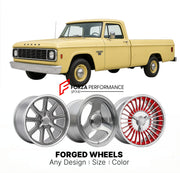 CUSTOM CLASSIC VINTAGE RESTOMOD RETRO OLD SCHOOL FORGED WHEELS RIMS for DODGE W100 1972 - 1980
Custom forged wheels for classic American muscle cars. Ideal for restomod builds, vintage restorations, and show cars. Deep dish and retro styling available.

We manufacture premium quality forged wheels rims for Dodge W100 1972 - 1980 in any design, size, color.

THIS WHEEL DESIGN CAN BE CUSTOM-MADE FOR YOUR CAR IN ANY SIZE AND COLOR OPTIONS
Available in monoblock, 2-piece, 3-piece, duoblock, beadlock
3D wheel re