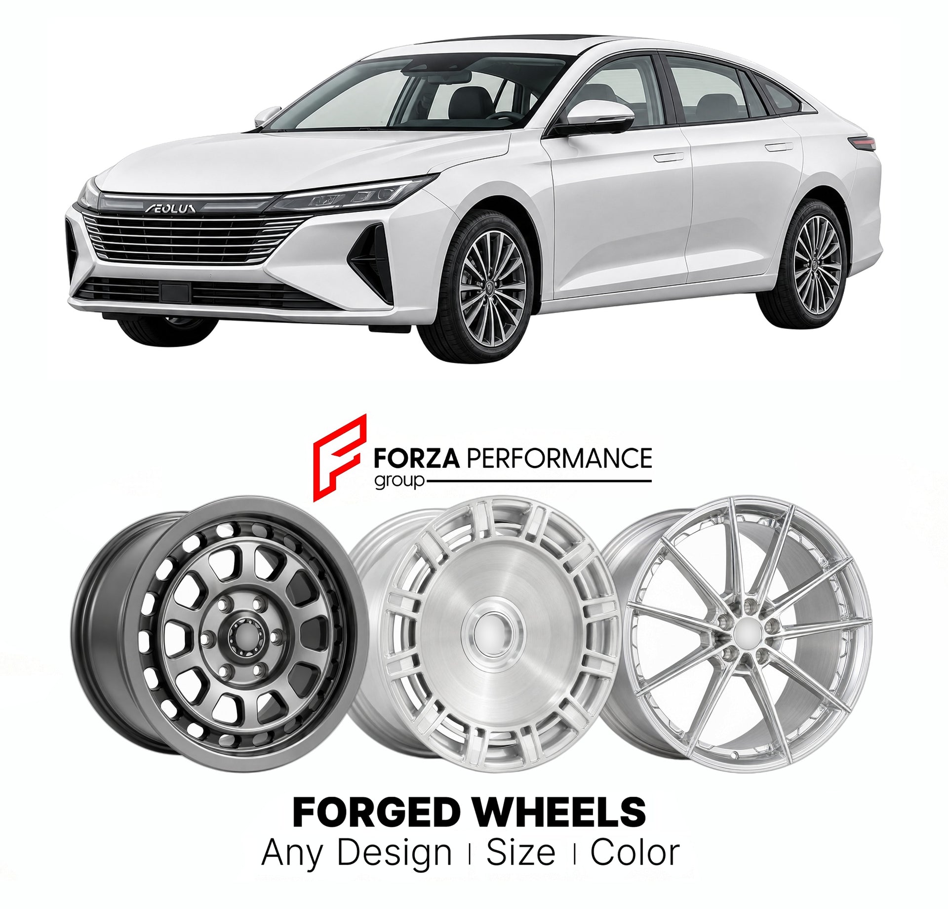 Custom forged wheels for Dongfeng Aeolus Shine Yixuan Max 2021+. Made-to-order monoblock, 2-piece and 3-piece wheels in custom sizes, offsets, colors and finishes with guaranteed vehicle fitment.

We manufacture premium quality forged wheels rims for Dongfeng Aeolus Shine Yixuan Max 2021+ in any design, size, color.

THIS WHEEL DESIGN CAN BE CUSTOM-MADE FOR YOUR CAR IN ANY SIZE AND COLOR OPTIONS
Available in monoblock, 2-piece, 3-piece, duoblock, beadlock
3D wheel renderings are provided according to the ex