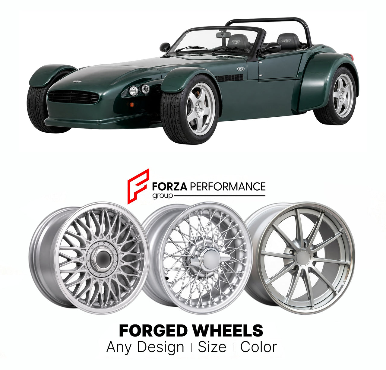 CUSTOM CLASSIC VINTAGE RESTOMOD RETRO OLD SCHOOL FORGED WHEELS RIMS for DONKERVOORT D8 AUDI 1999 - 2006

Custom forged wheels for Donkervoort D8 Audi 1999 - 2006. Classic, vintage, restomod wheel designs made to order in custom sizes, offsets, colors and finishes.

We manufacture premium quality forged wheels rims for Donkervoort D8 Audi 1999 - 2006 in any design, size, color.

THIS WHEEL DESIGN CAN BE CUSTOM-MADE FOR YOUR CAR IN ANY SIZE AND COLOR OPTIONS
Available in monoblock, 2-piece, 3-piece, duoblock,