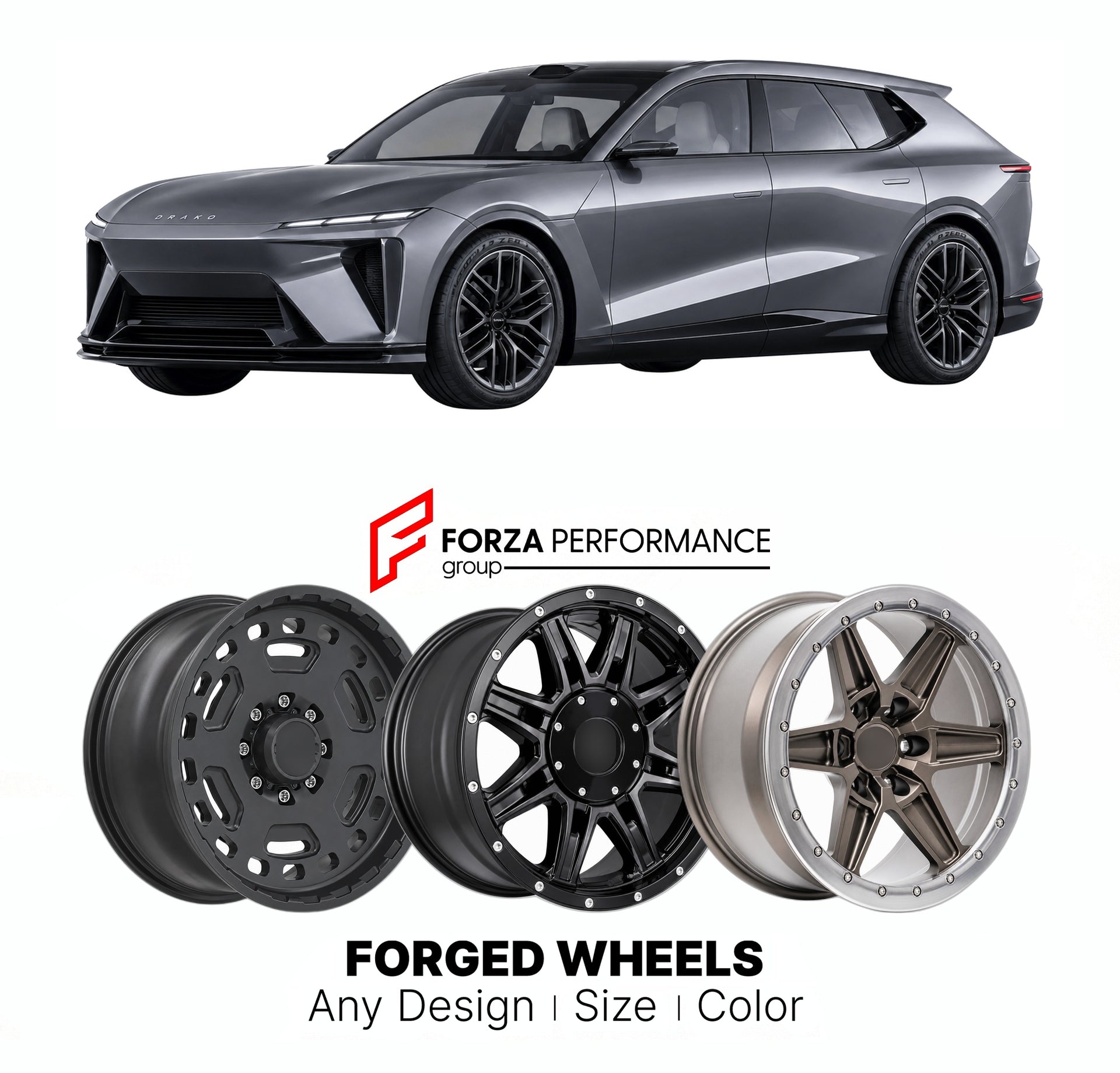 FORGED WHEELS RIMS for DRAKO DRAGON ELECTRIC HYPER SUV ANNOUNCED 2026+

Custom forged wheels for Drako Dragon Electric Hyper SUV Announced 2026+. Made-to-order monoblock, 2-piece and 3-piece rims in custom sizes, offsets, colors and finishes with guaranteed fitment.

We manufacture premium quality forged wheels rims for Drako Dragon Electric Hyper SUV Announced 2026+ in any design, size, color.

THIS WHEEL DESIGN CAN BE CUSTOM-MADE FOR YOUR CAR IN ANY SIZE AND COLOR OPTIONS
Available in monoblock, 2-piece, 