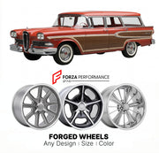 CUSTOM CLASSIC VINTAGE RESTOMOD RETRO OLD SCHOOL FORGED WHEELS RIMS for EDSEL BERMUDA 1958 - 1959
Custom forged wheels for classic American muscle cars. Ideal for restomod builds, vintage restorations, and show cars. Deep dish and retro styling available.

We manufacture premium quality forged wheels rims for Edsel Bermuda 1958 - 1959 in any design, size, color.

THIS WHEEL DESIGN CAN BE CUSTOM-MADE FOR YOUR CAR IN ANY SIZE AND COLOR OPTIONS
Available in monoblock, 2-piece, 3-piece, duoblock, beadlock
3D wh