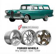 CUSTOM CLASSIC VINTAGE RESTOMOD RETRO OLD SCHOOL FORGED WHEELS RIMS for EDSEL VILLAGER 1958 - 1960
Custom forged wheels for classic American muscle cars. Ideal for restomod builds, vintage restorations, and show cars. Deep dish and retro styling available.

We manufacture premium quality forged wheels rims for Edsel Villager 1958 - 1960 in any design, size, color.

THIS WHEEL DESIGN CAN BE CUSTOM-MADE FOR YOUR CAR IN ANY SIZE AND COLOR OPTIONS
Available in monoblock, 2-piece, 3-piece, duoblock, beadlock
3D 