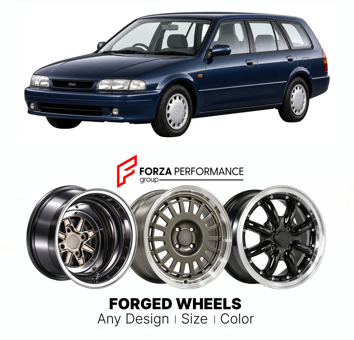 CUSTOM CLASSIC VINTAGE RESTOMOD RETRO OLD SCHOOL FORGED WHEELS RIMS for EFINI MS-6 GE 1991 - 1994

Custom forged wheels for Efini MS-6 GE 1991 - 1994. Classic, vintage, restomod and retro JDM wheel designs made to order in custom sizes, offsets, colors and finishes with guaranteed fitment.

We manufacture premium quality forged wheels rims for Efini MS-6 GE 1991 - 1994 in any design, size, color.

JDM WHEEL DESIGNS: our Japanese collection for hatchbacks, kei cars and MPVs includes designs inspired by RS Wa