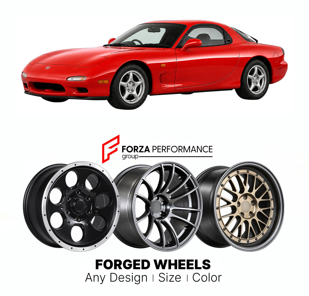 CUSTOM CLASSIC VINTAGE RESTOMOD RETRO OLD SCHOOL FORGED WHEELS RIMS for EFINI RX-7 FD3S 1991 - 1997

Custom forged wheels for Efini RX-7 FD3S 1991 - 1997. Classic, vintage, restomod and retro JDM wheel designs made to order in custom sizes, offsets, colors and finishes with guaranteed fitment.

We manufacture premium quality forged wheels rims for Efini RX-7 FD3S 1991 - 1997 in any design, size, color.

JDM WHEEL DESIGNS: our Japanese collection for sports cars and coupes includes designs inspired by Rays V
