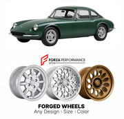 CUSTOM CLASSIC VINTAGE RESTOMOD RETRO OLD SCHOOL FORGED WHEELS RIMS for ELVA COURIER MKIII 1962 - 1965

Custom forged wheels for Elva Courier MkIII 1962 - 1965. Classic, vintage, restomod wheel designs made to order in custom sizes, offsets, colors and finishes.

We manufacture premium quality forged wheels rims for Elva Courier MkIII 1962 - 1965 in any design, size, color.

THIS WHEEL DESIGN CAN BE CUSTOM-MADE FOR YOUR CAR IN ANY SIZE AND COLOR OPTIONS
Available in monoblock, 2-piece, 3-piece, duoblock, be