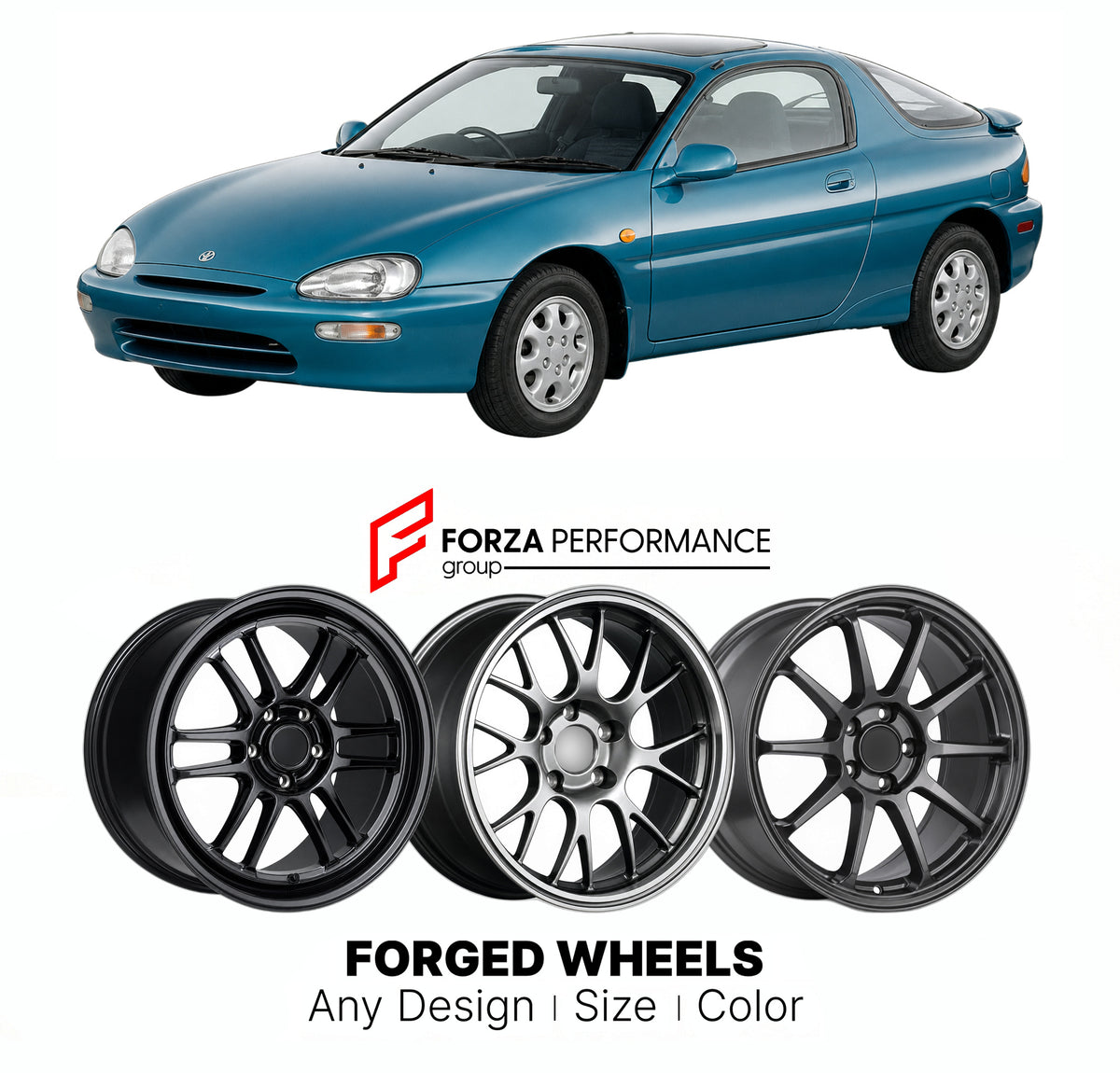 CUSTOM CLASSIC VINTAGE RESTOMOD RETRO OLD SCHOOL FORGED WHEELS RIMS for EUNOS 30X EC 1991 - 1998

Custom forged wheels for Eunos 30X EC 1991 - 1998. Classic, vintage, restomod and retro JDM wheel designs made to order in custom sizes, offsets, colors and finishes with guaranteed fitment.

We manufacture premium quality forged wheels rims for Eunos 30X EC 1991 - 1998 in any design, size, color.

JDM WHEEL DESIGNS: our Japanese collection for sports cars and coupes includes designs inspired by Rays Volk Racin