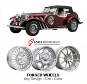 CUSTOM CLASSIC VINTAGE RESTOMOD RETRO OLD SCHOOL FORGED WHEELS RIMS for EXCALIBUR SERIES I 1964 - 1969
Custom forged wheels for classic American muscle cars. Ideal for restomod builds, vintage restorations, and show cars. Deep dish and retro styling available.

We manufacture premium quality forged wheels rims for Excalibur Series I 1964 - 1969 in any design, size, color.

THIS WHEEL DESIGN CAN BE CUSTOM-MADE FOR YOUR CAR IN ANY SIZE AND COLOR OPTIONS
Available in monoblock, 2-piece, 3-piece, duoblock, bead