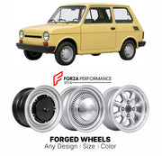 CUSTOM CLASSIC VINTAGE RESTOMOD RETRO OLD SCHOOL FORGED WHEELS RIMS for FSM 126P 1973 - 2000

Custom forged wheels for FSM 126p 1973 - 2000. Classic, vintage, restomod wheel designs made to order in custom sizes, offsets, colors and finishes.

We manufacture premium quality forged wheels rims for FSM 126p 1973 - 2000 in any design, size, color.

THIS WHEEL DESIGN CAN BE CUSTOM-MADE FOR YOUR CAR IN ANY SIZE AND COLOR OPTIONS
Available in monoblock, 2-piece, 3-piece, duoblock, beadlock
3D wheel renderings are
