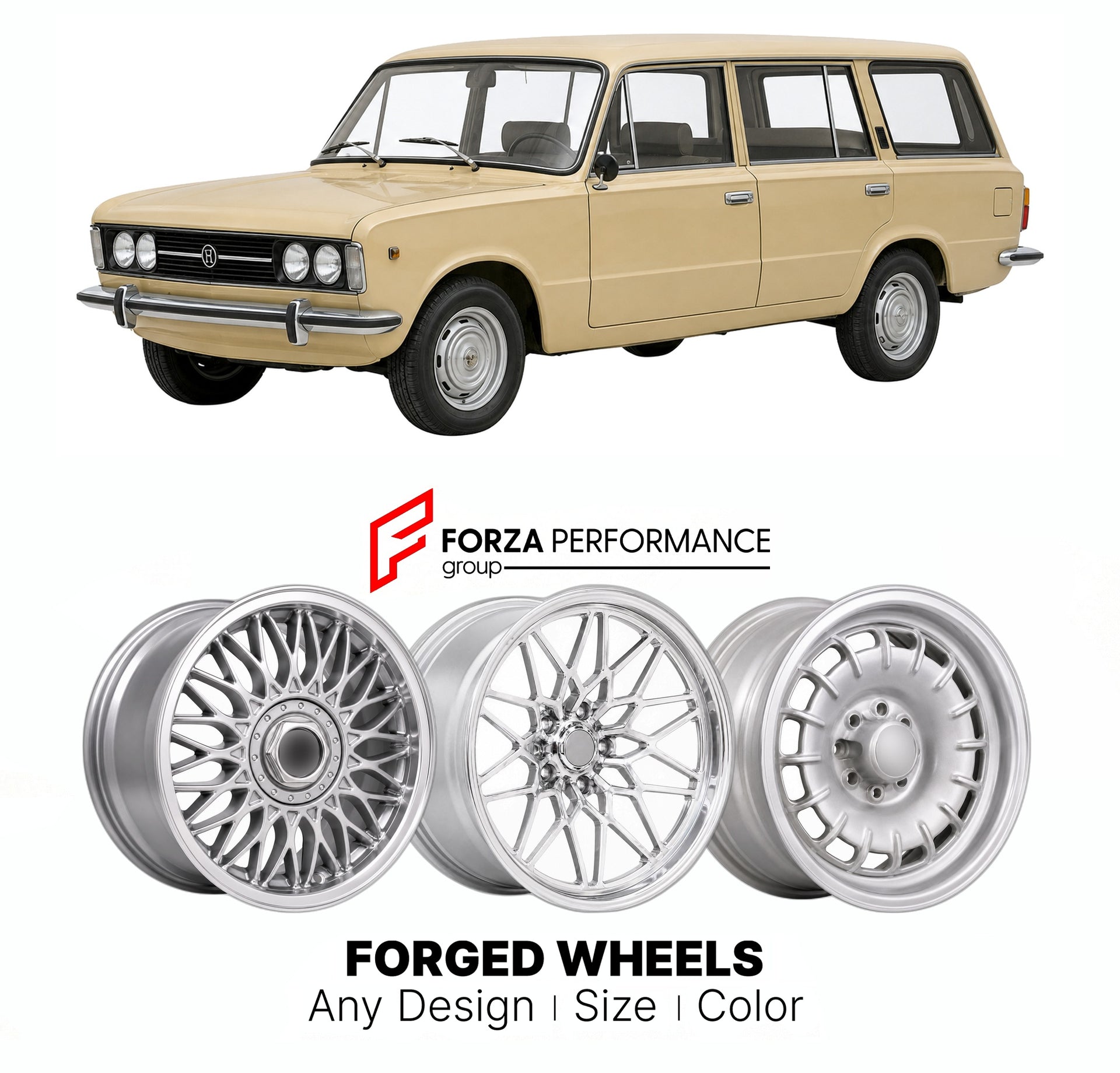 CUSTOM CLASSIC VINTAGE RESTOMOD RETRO OLD SCHOOL FORGED WHEELS RIMS for FSO 125P KOMBI 1972 - 1991

Custom forged wheels for FSO 125p Kombi 1972 - 1991. Classic, vintage, restomod wheel designs made to order in custom sizes, offsets, colors and finishes.

We manufacture premium quality forged wheels rims for FSO 125p Kombi 1972 - 1991 in any design, size, color.

THIS WHEEL DESIGN CAN BE CUSTOM-MADE FOR YOUR CAR IN ANY SIZE AND COLOR OPTIONS
Available in monoblock, 2-piece, 3-piece, duoblock, beadlock
3D wh