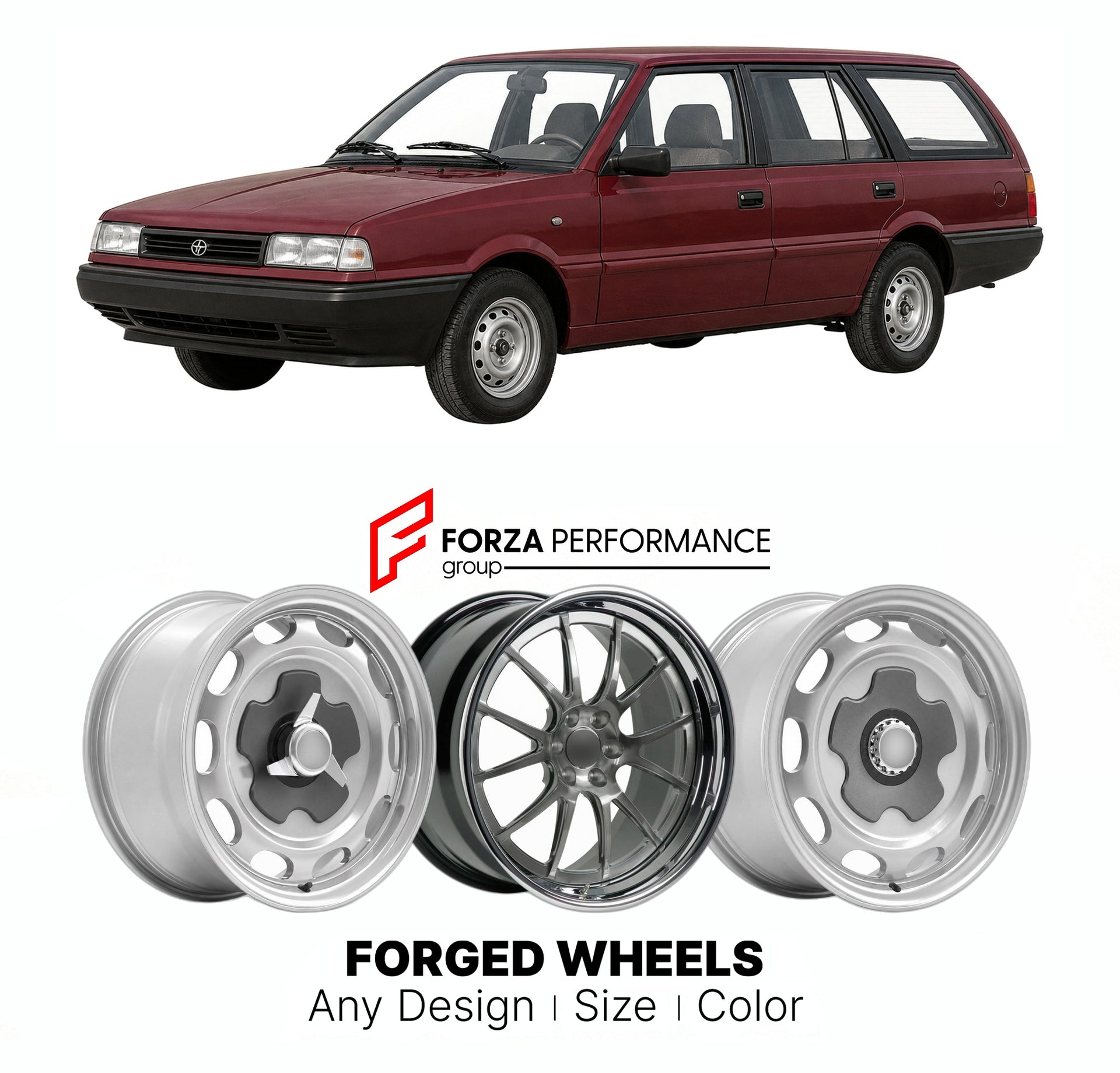 CUSTOM CLASSIC VINTAGE RESTOMOD RETRO OLD SCHOOL FORGED WHEELS RIMS for FSO POLONEZ ATU KOMBI 1996 - 2002

Custom forged wheels for FSO Polonez Atu Kombi 1996 - 2002. Classic, vintage, restomod wheel designs made to order in custom sizes, offsets, colors and finishes.

We manufacture premium quality forged wheels rims for FSO Polonez Atu Kombi 1996 - 2002 in any design, size, color.

THIS WHEEL DESIGN CAN BE CUSTOM-MADE FOR YOUR CAR IN ANY SIZE AND COLOR OPTIONS
Available in monoblock, 2-piece, 3-piece, duo