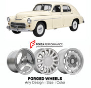 CUSTOM CLASSIC VINTAGE RESTOMOD RETRO OLD SCHOOL FORGED WHEELS RIMS for FSO WARSZAWA 201 1960 - 1964

Custom forged wheels for FSO Warszawa 201 1960 - 1964. Classic, vintage, restomod wheel designs made to order in custom sizes, offsets, colors and finishes.

We manufacture premium quality forged wheels rims for FSO Warszawa 201 1960 - 1964 in any design, size, color.

THIS WHEEL DESIGN CAN BE CUSTOM-MADE FOR YOUR CAR IN ANY SIZE AND COLOR OPTIONS
Available in monoblock, 2-piece, 3-piece, duoblock, beadlock