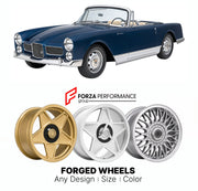 CUSTOM CLASSIC VINTAGE RESTOMOD RETRO OLD SCHOOL FORGED WHEELS RIMS for FACEL VEGA FACELLIA 1959 - 1964

Custom forged wheels for Facel Vega Facellia 1959 - 1964. Classic, vintage, restomod wheel designs made to order in custom sizes, offsets, colors and finishes.

We manufacture premium quality forged wheels rims for Facel Vega Facellia 1959 - 1964 in any design, size, color.

THIS WHEEL DESIGN CAN BE CUSTOM-MADE FOR YOUR CAR IN ANY SIZE AND COLOR OPTIONS
Available in monoblock, 2-piece, 3-piece, duoblock,