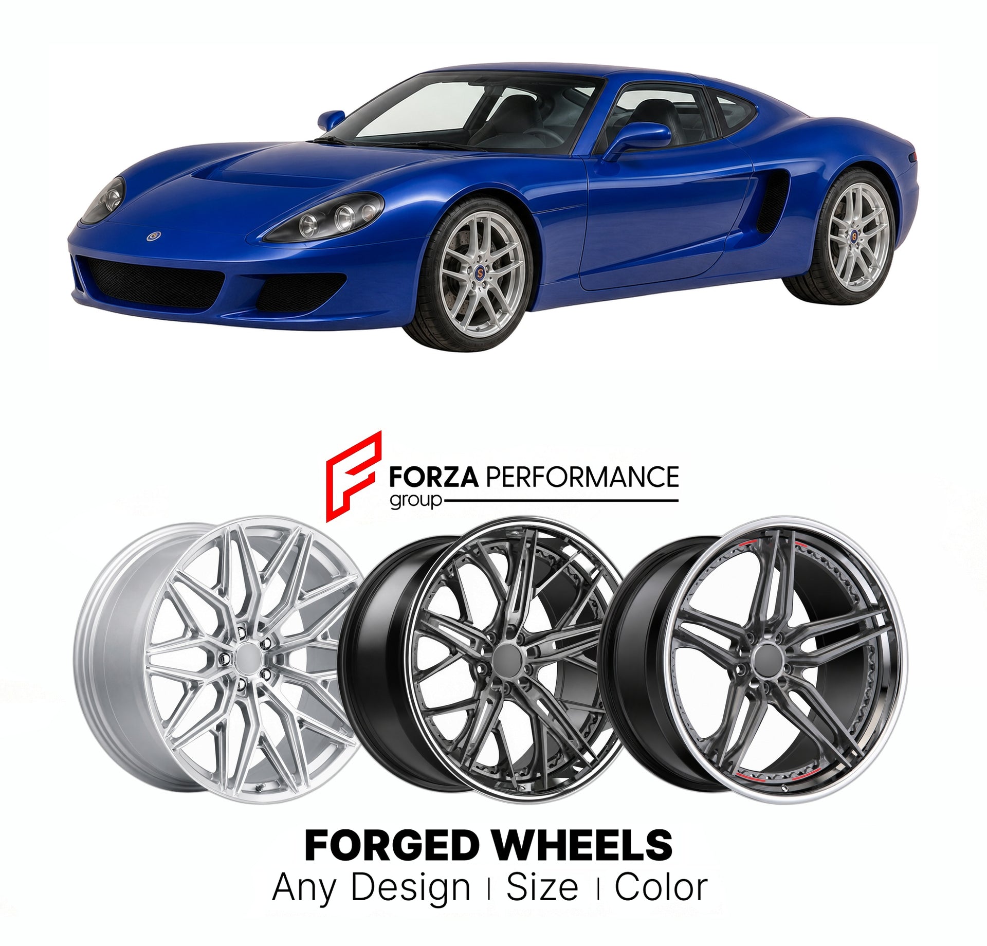 FORGED WHEELS RIMS for FACTORY FIVE GTM BASE KIT SUPERCAR 2007 - 2020

Custom forged wheels for Factory Five GTM Base Kit Supercar 2007 - 2020. Made-to-order monoblock, 2-piece and 3-piece rims in custom sizes, offsets, colors and finishes with guaranteed fitment.

We manufacture premium quality forged wheels rims for Factory Five GTM Base Kit Supercar 2007 - 2020 in any design, size, color.

THIS WHEEL DESIGN CAN BE CUSTOM-MADE FOR YOUR CAR IN ANY SIZE AND COLOR OPTIONS
Available in monoblock, 2-piece, 3-p