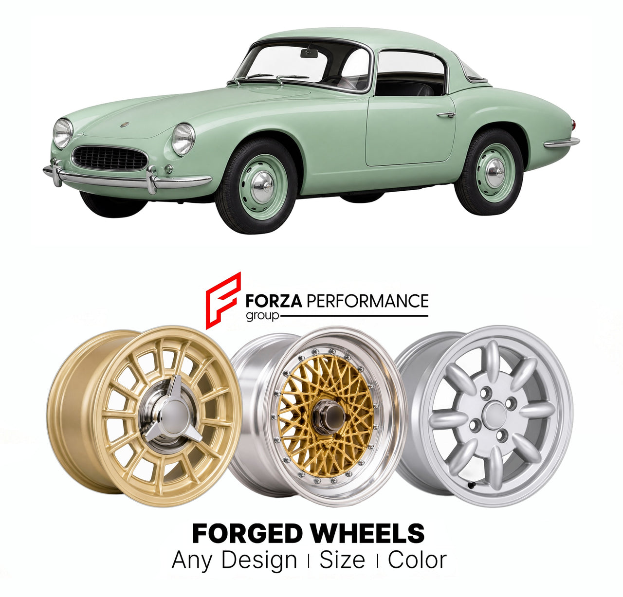 CUSTOM CLASSIC VINTAGE RESTOMOD RETRO OLD SCHOOL FORGED WHEELS RIMS for FAIRTHORPE ELECTRON MINOR 1957 - 1973

Custom forged wheels for Fairthorpe Electron Minor 1957 - 1973. Classic, vintage, restomod wheel designs made to order in custom sizes, offsets, colors and finishes.

We manufacture premium quality forged wheels rims for Fairthorpe Electron Minor 1957 - 1973 in any design, size, color.

THIS WHEEL DESIGN CAN BE CUSTOM-MADE FOR YOUR CAR IN ANY SIZE AND COLOR OPTIONS
Available in monoblock, 2-piece, 