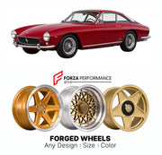 CUSTOM CLASSIC VINTAGE RESTOMOD RETRO OLD SCHOOL FORGED WHEELS RIMS for FERRARI 250 GT BERLINETTA LUSSO 1962 - 1964

Custom forged wheels for Ferrari 250 GT Berlinetta Lusso 1962 - 1964. Classic, vintage, restomod wheel designs made to order in custom sizes, offsets, colors and finishes.

We manufacture premium quality forged wheels rims for Ferrari 250 GT Berlinetta Lusso 1962 - 1964 in any design, size, color.

THIS WHEEL DESIGN CAN BE CUSTOM-MADE FOR YOUR CAR IN ANY SIZE AND COLOR OPTIONS
Available in mo