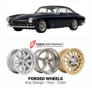 CUSTOM CLASSIC VINTAGE RESTOMOD RETRO OLD SCHOOL FORGED WHEELS RIMS for FERRARI 250 GT L LUSSO 1962 - 1964

Custom forged wheels for Ferrari 250 GT L Lusso 1962 - 1964. Classic, vintage, restomod wheel designs made to order in custom sizes, offsets, colors and finishes.

We manufacture premium quality forged wheels rims for Ferrari 250 GT L Lusso 1962 - 1964 in any design, size, color.

THIS WHEEL DESIGN CAN BE CUSTOM-MADE FOR YOUR CAR IN ANY SIZE AND COLOR OPTIONS
Available in monoblock, 2-piece, 3-piece, 