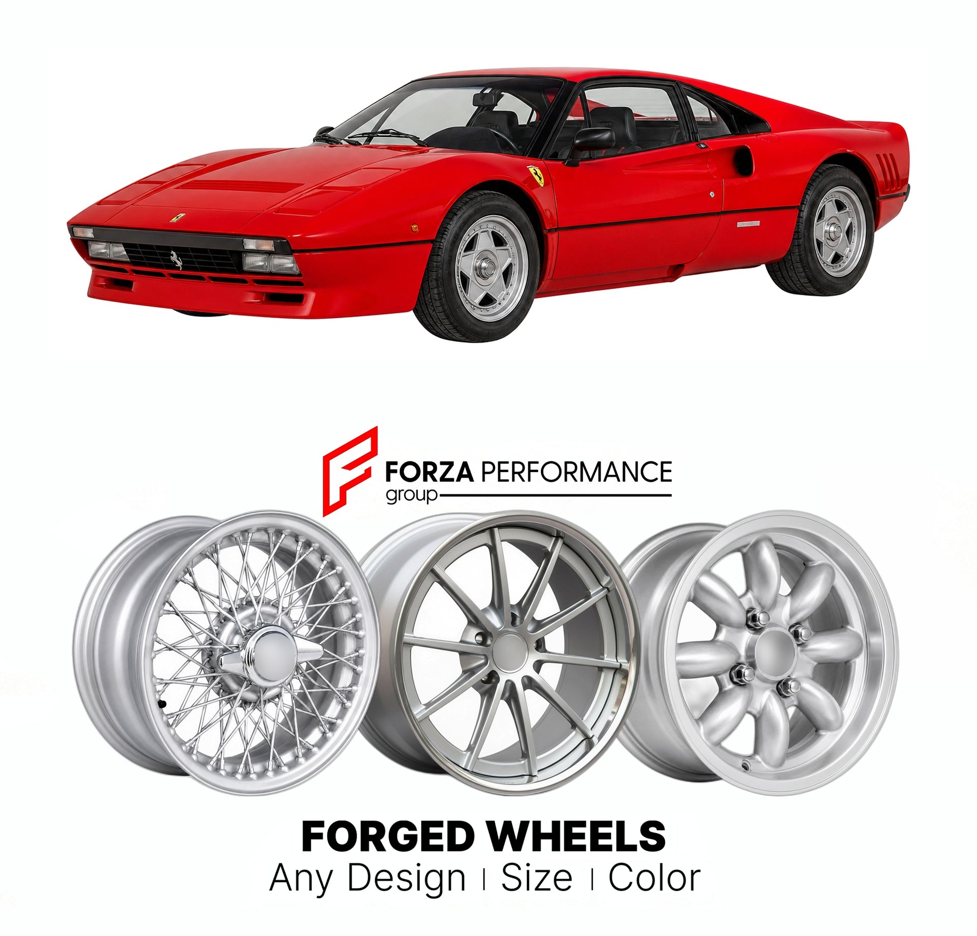 CUSTOM CLASSIC VINTAGE RESTOMOD RETRO OLD SCHOOL FORGED WHEELS RIMS for FERRARI 288 GTO 1984 - 1987

Custom forged wheels for Ferrari 288 GTO 1984 - 1987. Classic, vintage, restomod wheel designs made to order in custom sizes, offsets, colors and finishes.

We manufacture premium quality forged wheels rims for Ferrari 288 GTO 1984 - 1987 in any design, size, color.

THIS WHEEL DESIGN CAN BE CUSTOM-MADE FOR YOUR CAR IN ANY SIZE AND COLOR OPTIONS
Available in monoblock, 2-piece, 3-piece, duoblock, beadlock
3D