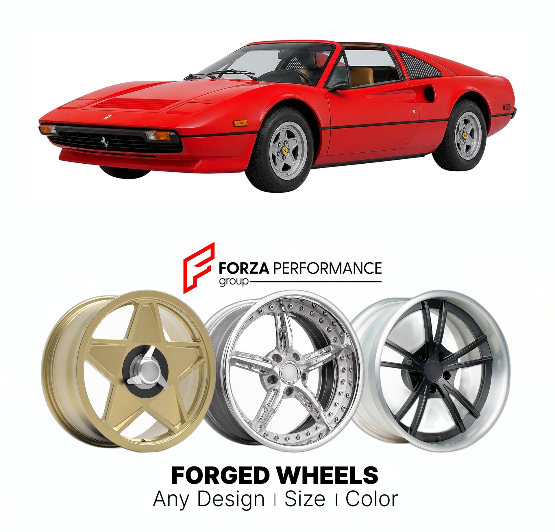 CUSTOM CLASSIC VINTAGE RESTOMOD RETRO OLD SCHOOL FORGED WHEELS RIMS for FERRARI 308 GTB GTS 1975 - 1985

Custom forged wheels for Ferrari 308 GTB GTS 1975 - 1985. Classic, vintage, restomod wheel designs made to order in custom sizes, offsets, colors and finishes.

We manufacture premium quality forged wheels rims for Ferrari 308 GTB GTS 1975 - 1985 in any design, size, color.

THIS WHEEL DESIGN CAN BE CUSTOM-MADE FOR YOUR CAR IN ANY SIZE AND COLOR OPTIONS
Available in monoblock, 2-piece, 3-piece, duoblock,