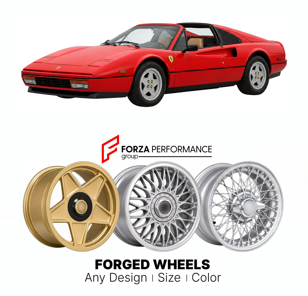 CUSTOM CLASSIC VINTAGE RESTOMOD RETRO OLD SCHOOL FORGED WHEELS RIMS for FERRARI 328 GTS TIPO F106 AS R 1985 - 1989

Custom forged wheels for Ferrari 328 GTS Tipo F106 AS R 1985 - 1989. Classic, vintage, restomod wheel designs made to order in custom sizes, offsets, colors and finishes.

We manufacture premium quality forged wheels rims for Ferrari 328 GTS Tipo F106 AS R 1985 - 1989 in any design, size, color.

THIS WHEEL DESIGN CAN BE CUSTOM-MADE FOR YOUR CAR IN ANY SIZE AND COLOR OPTIONS
Available in monob